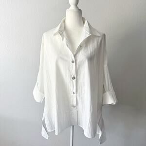 Blanque Oversized White Rhinestone Bling Button Down Blouse Women's Size 1X